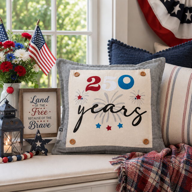 LIMITED TIME!! 250 YEARS GLITTER PANEL ONLY: SQUARE Summer BBQ American America Flag Old Glory Sparkly 250 YEARS