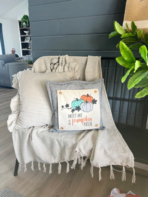 NEW! SQUARE BUNDLE SET: Charcoal Gray Solid Pillow (comes with foam insert and these 3 panels in back pocket); Winter Spring Summer Fall Autumn: HOCUS POCUS, PUMPKIN PATCH, STATIONWAGON
