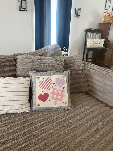 NEW! Custom Winter Wedding Gift Bundle: 2 seasons + SQUARE TICKING STRIPE pillow + custom last name panel: SKI LODGE, HEARTS, CUSTOM LAST NAME PANEL