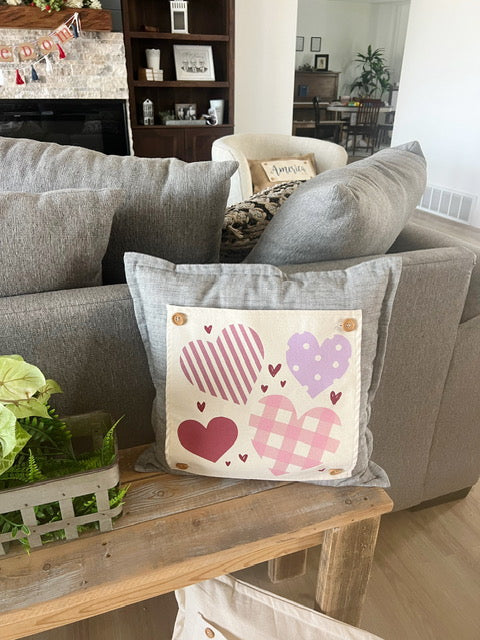 Square Holiday Panel: Pure & Simple Aesthetic Classy Clean Boho Heart Cursive Honest Natural Love Winter, Valentine's, Hearts, Red, Purple, Pink, Polk-a-dot, Stripes, Gingham, Plaid: SQUARE HEARTS;