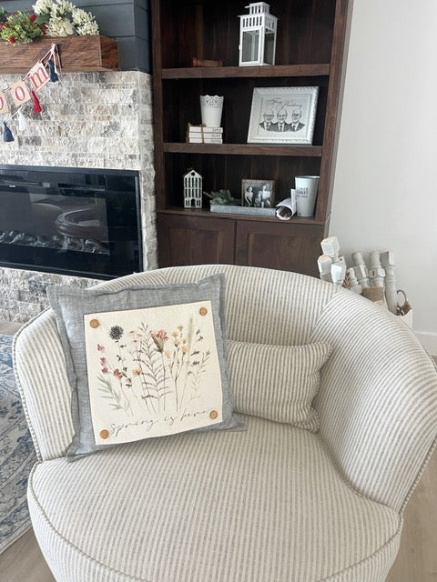 SQUARE Seasonal Panel: Pastel Water Color Floral Herb Garden Bouquet; Spring is Here Dry PRESSED FLOWERS