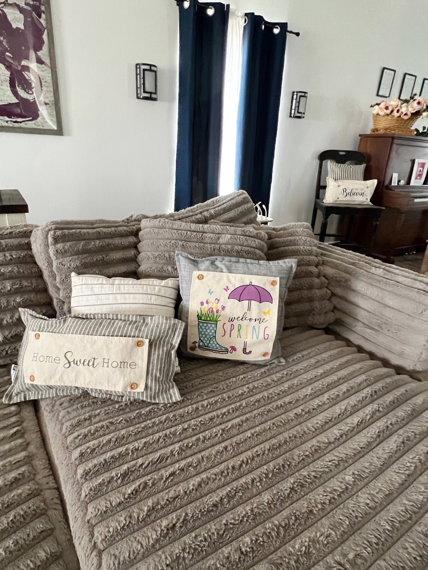 **SPECIAL COMBO OF THE WEEK: SQUARE SPRING PANEL AND GRAY PILLOW: Flowers Tulip Vintage Floral RAINBOOTS UMBRELLA AND GRAY SQUARE PILLOW