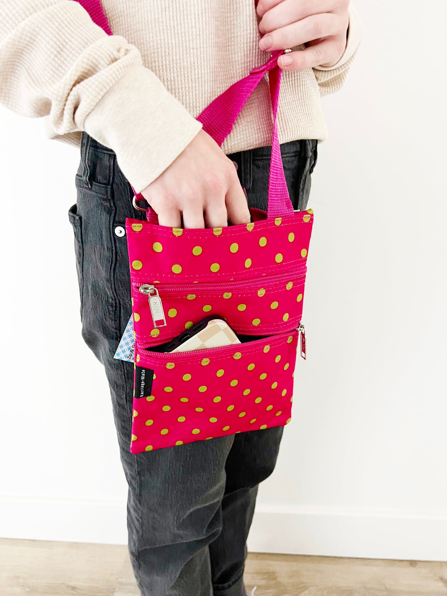 Gift for: Teen/College/Mom /Working Gal: Pink Polka Dot Messanger bag purse