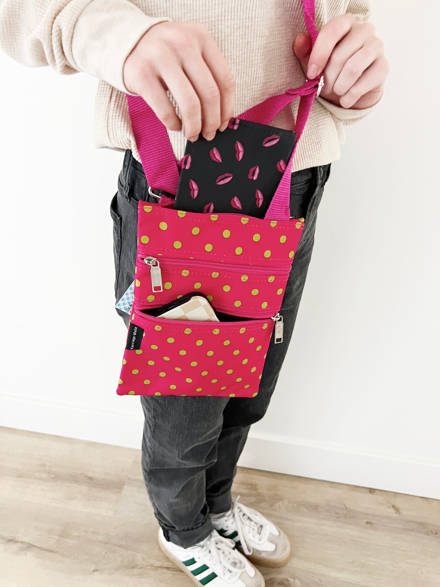 Gift for: Teen/College/Mom /Working Gal: Pink Polka Dot Messanger bag purse