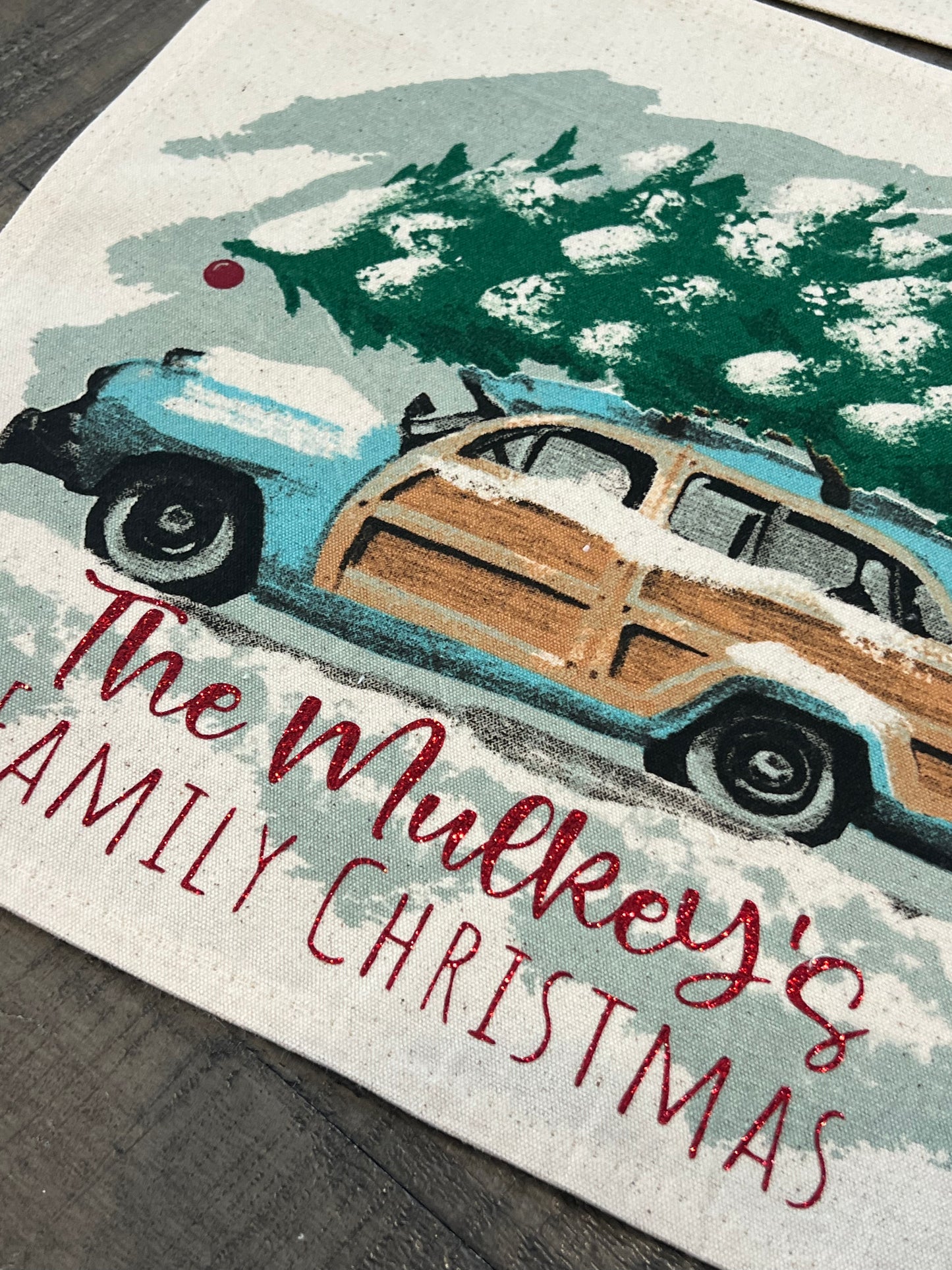 GIFT GUIDE: FOR THE TRADITIONAL CHRISTMAS MOVIE LOVERS! SQUARE Custom/ Personalized Holiday Panel: Christmas Griswald Family Tradition Tree Cutting Snow Scene Winter Wonderland Vintage CUSTOM CHRISTMAS STATION WAGON