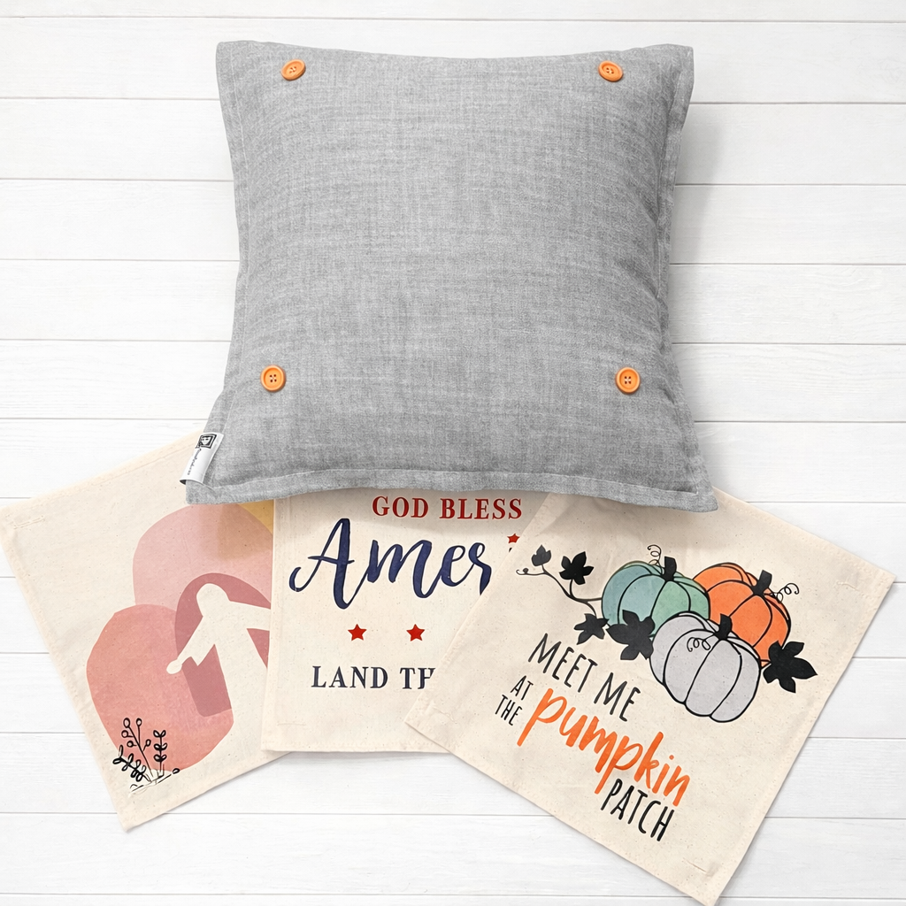 NEW! SPRING/SUMMER BUNDLE: 3 seasons +Square Gray pillow: JESUS TOMB, AMERICA 1776, MEET IN PUMPKIN PATCH