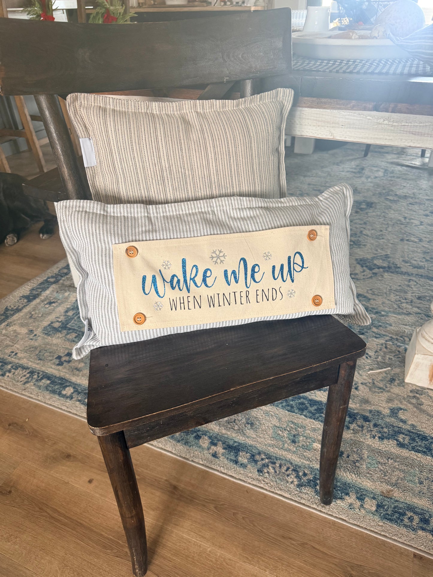 NEW! Glitter Holiday Panel: Winter January Christmas Blue Brr Cold Snowflake Silver WAKE ME WHEN WINTER ENDS