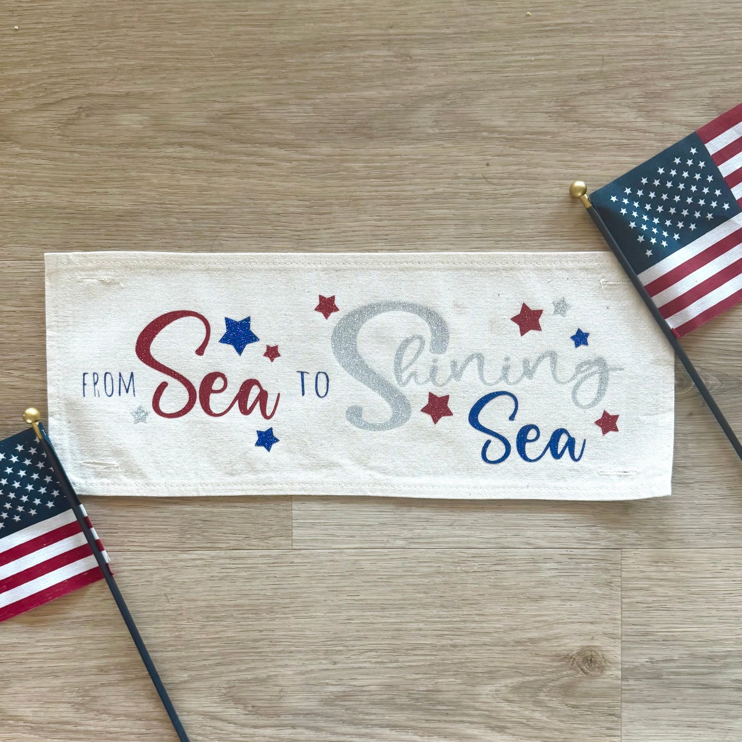 NEW! Glitter Holiday Panel: Summer BBQ American America red white blue Old Glory Sparkly SEA TO SHINING SEA