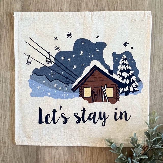 SQUARE Holiday Panel: Christmas Family Tradition Snow Scene Winter Wonderland Resort Downhill SKI LODGE