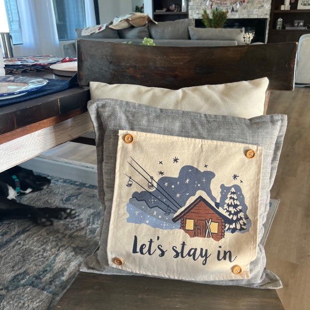 SQUARE Holiday Panel: Christmas Family Tradition Snow Scene Winter Wonderland Resort Downhill SKI LODGE