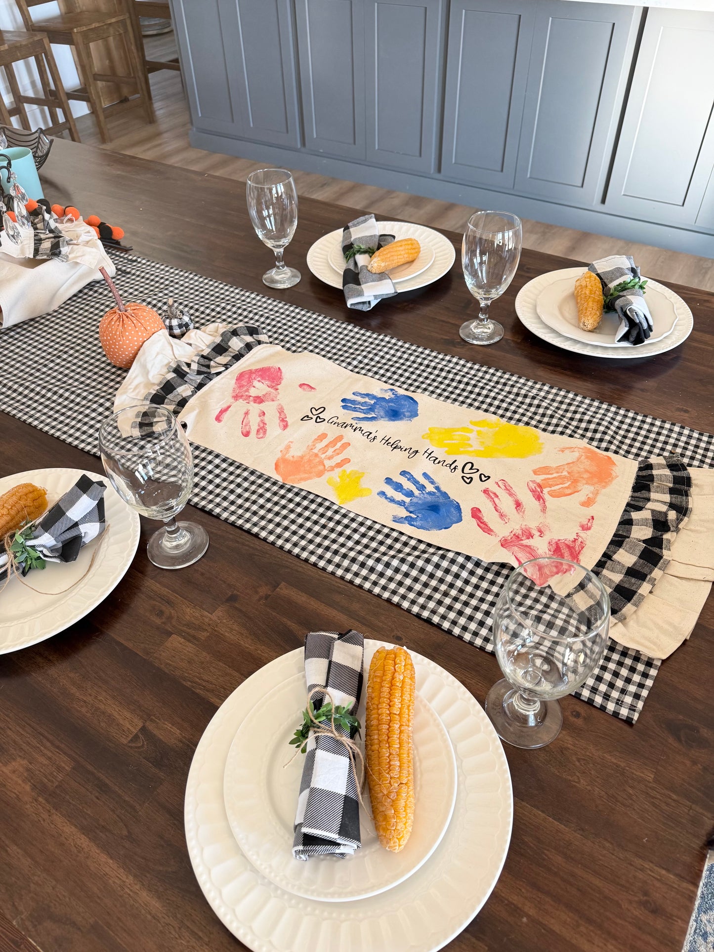 Custom Table Runner: CHARCOAL/CREAM STRIPES RUNNER