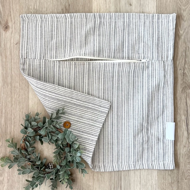 SQUARE Ticking Stripes Pillow; CREAM/BLACK/TAN TICKING STRIPES PILLOW COVER ONLY (no insert)