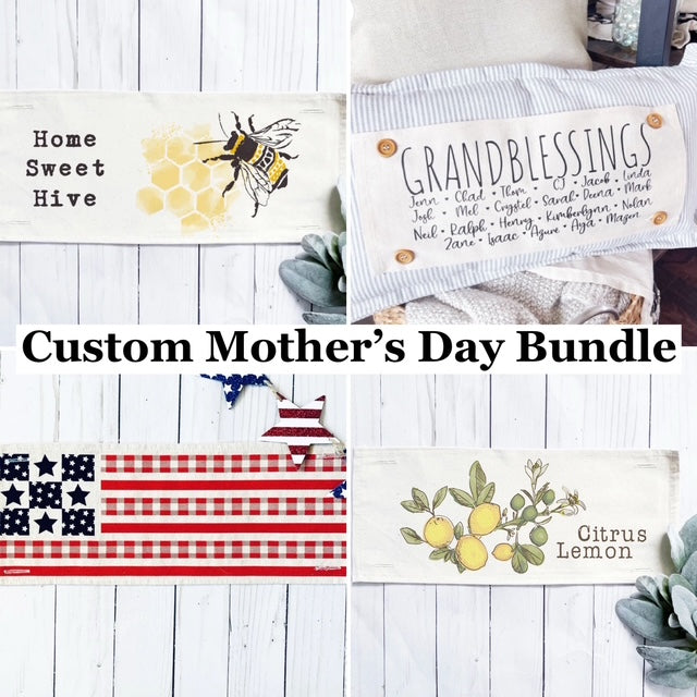 BUNDLE GIFT DEAL: Spring / Summer Mother's Day Set of these 4 panels:Mom Day, CUSTOM PANEL, BARN QUILT, HOME SWEET HIVE, CITRUS LEMON