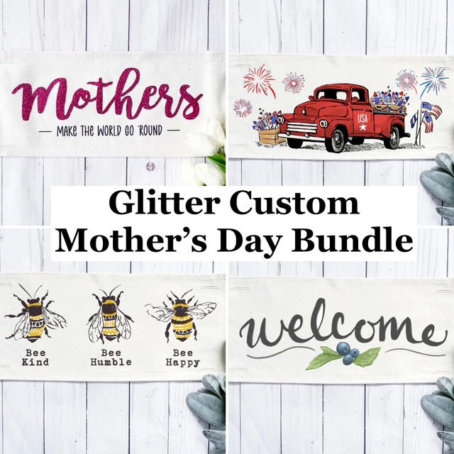 BUNDLE GIFT DEAL: Spring / Summer Mother's Day Set of these 4 panels:Mom Day, GLITTER MOTHER'S GO ROUND, FIREWORK TRUCK, NEW WELCOME, 3 BEE ATTITUDES