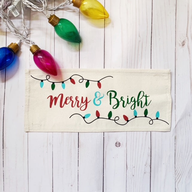 Holiday Panel: Winter, Christmas Lights, String of Lights, Farmhouse, Red, Green, Blue ; MERRY & BRIGHT