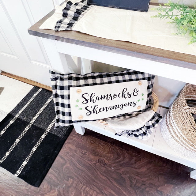 Glitter Holiday Panel: Shenanigans, Spring, March Word Green Shamrocks, St Saint Patricks Day Leprechauns SHENANIGANS