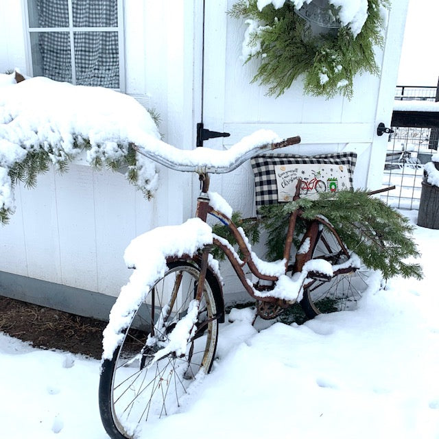 PANEL ONLY: RECTANGLE Holiday Panel: Winter Vintage Holly Snowflakes, Have Yourself A Merry Little Christmas; MERRY CHRISTMAS BIKE