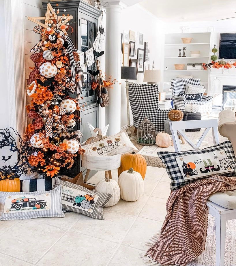 SEASONAL BUNDLE SET: Natural Cream Boho Pillow (comes with foam insert and these 4 panels in back pocket); Winter Spring Summer Fall Autumn: GATHER TOGETHER, EASTER TRUCK, SUMMER FLIP FLOPS, FARM FRESH CHRISTMAS TREES