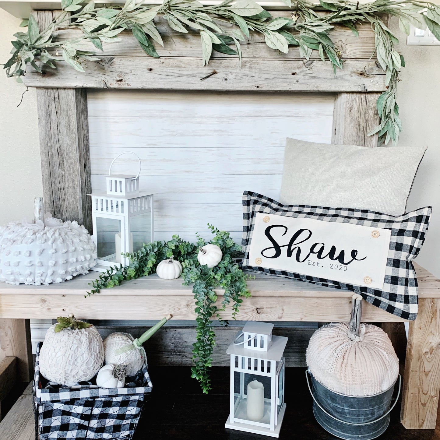 PARTY PACKAGE BUNDLE: Holiday Panel Thanksgiving November Fall Autumn, farmhouse charcoal runner:GATHER TOGETHER /CUSTOM PANEL LAST NAME + CHARCOAL/CREAM TABLE RUNNER