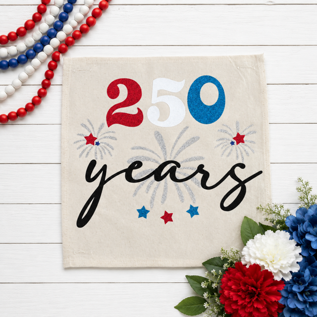 LIMITED TIME!!  250 YEARS GLITTER PANEL ONLY: SQUARE Summer BBQ American America Flag Old Glory Sparkly 250 YEARS