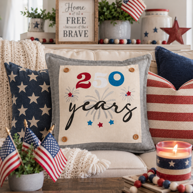 LIMITED TIME!!  250 YEARS GLITTER PANEL ONLY: SQUARE Summer BBQ American America Flag Old Glory Sparkly 250 YEARS