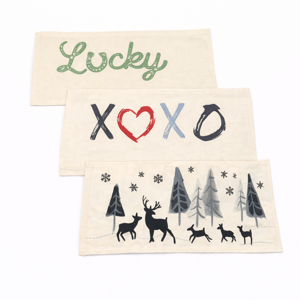 NEW! CUSTOM WINTER WEDDING BUNDLE 26:  3 seasons +BURLAP pillow + custom last name panel: LUCKY, XOXO, DEER, CUSTOM LAST NAME PANEL