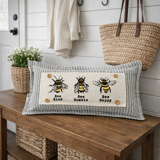 PANEL ONLY: RECTANGLE Boho Bees Summer, Mother's Day Spring; Bee Kind, Humble, Happy, 3 BEE ATTITUDES