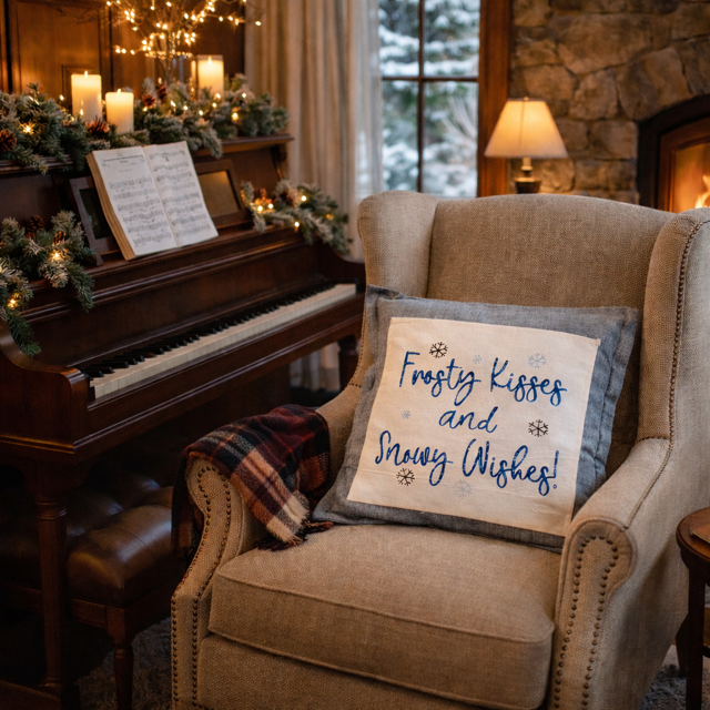 PANEL ONLY: 
SQUARE Glitter Seasonal Panel: Winter Blue Ice Sparkle Twinkle Bling Glitz Confetti Christmas; FROSTY KISSES