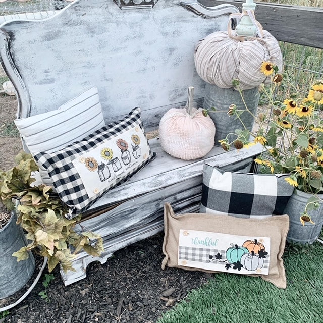 Custom Wedding Gift Bundle:  3 seasons + GINGHAM/BUFFALO CHECK pillow + custom last name panel: 3 BEES BEE KIND / SUNFLOWER JARS / VINTAGE CHRISTMAS TREE TRUCK /CUSTOM LAST NAME PANEL