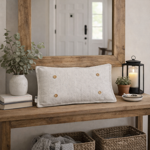 PILLOW ONLY (with fluffy insert): Farmhouse Gray/White Ticking Stripes: RECTANGLE GRAY/WHITE STRIPES TICKING  PILLOW (with insert)