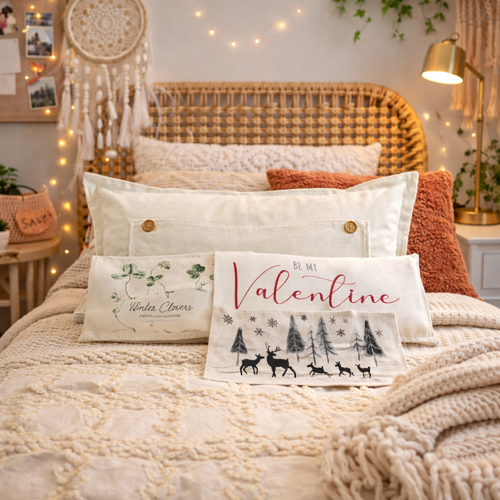 NEW!WINTER 26 Bundle:  3 seasons +BOHO pillow: WHITE CLOVER, BE MY VALENTINE, DEER