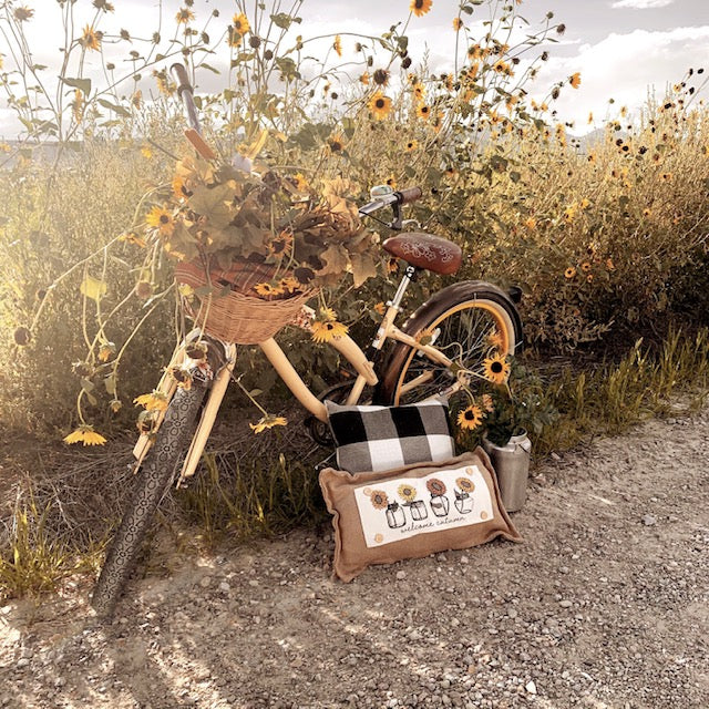 NEW! Custom Fall Wedding Gift Bundle:  2 seasons + BURLAP pillow + custom last name panel: SUNFLOWER JARS, NATIVITY, CUSTOM LAST NAME PANEL