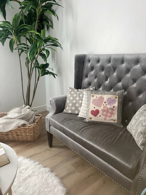 NEW! Custom Winter Wedding Gift Bundle:  2 seasons + SQUARE GRAY pillow + custom last name panel:  SKI BENCH, HEARTS, CUSTOM LAST NAME PANEL