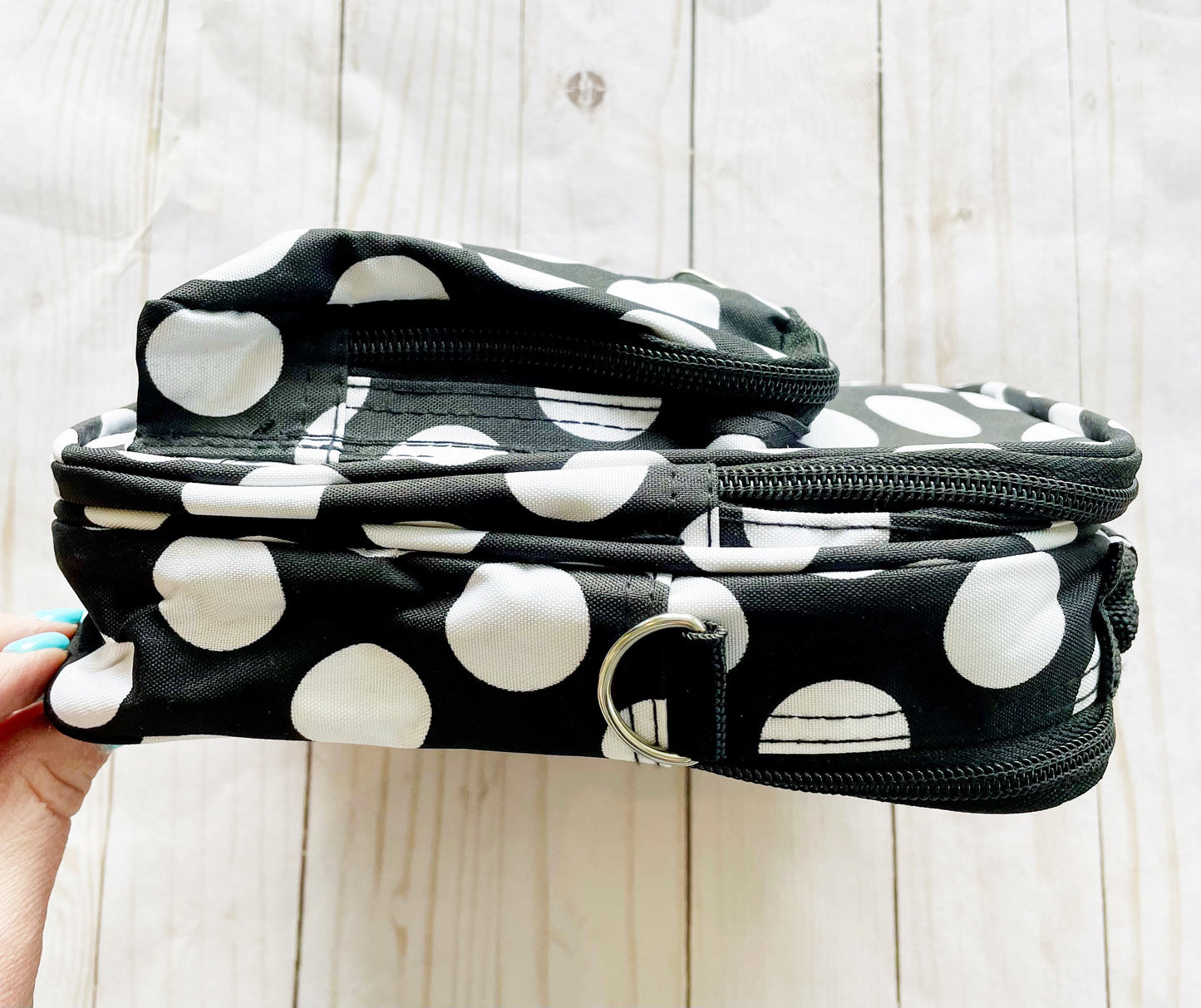 Gift for: Teen/College/Mom /Working Gal:  black Polka Dot Messanger bag purse