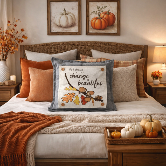 PANEL ONLY: SQUARE Fall, Autumn Thanksgiving Change Fall Leaf Leaves Tree Branch ACORNS
