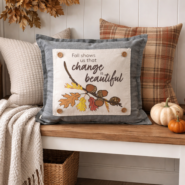 NEW! SQUARE SUMMER/FALL BUNDLE:  3 seasons + CHARCOAL pillow: SWEET SUMMER TIME, SPACIOUS SKIES, ACORN BRANCH