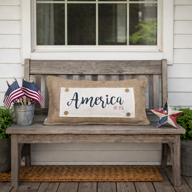 PANEL ONLY: RECTANGLE Summer, Star, Red, White and Blue, Cursive, Est. Vintage, Farmhouse; AMERICA 1776