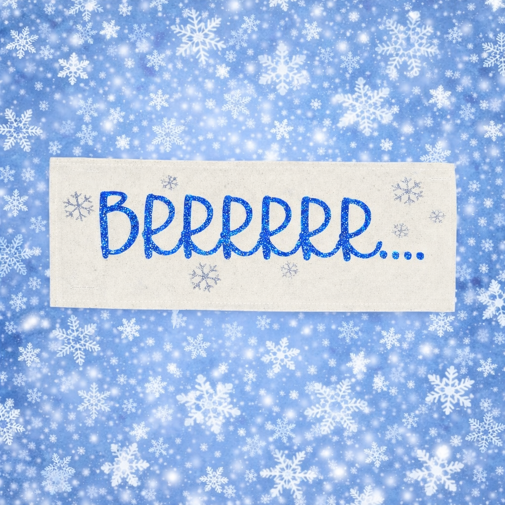 PANEL ONLY:  RECTANGLE NEW!  Glitter Holiday Panel: Winter January Christmas Blue Brr Cold Snowflake Silver BRRR