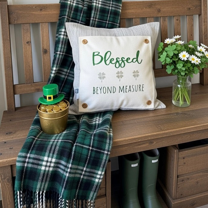 GLITTER PANEL ONLY: SQUARE Irish Kisses & Shamrock Wishes; Spring St. Saint Patricks Day, SQUARE BLESSED BEYOND MEASURE