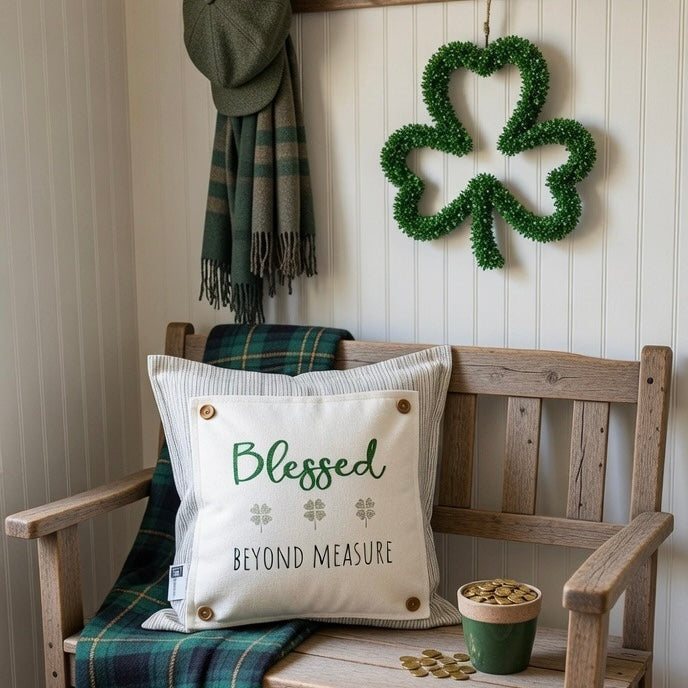 GLITTER PANEL ONLY: SQUARE Irish Kisses & Shamrock Wishes; Spring St. Saint Patricks Day, SQUARE BLESSED BEYOND MEASURE