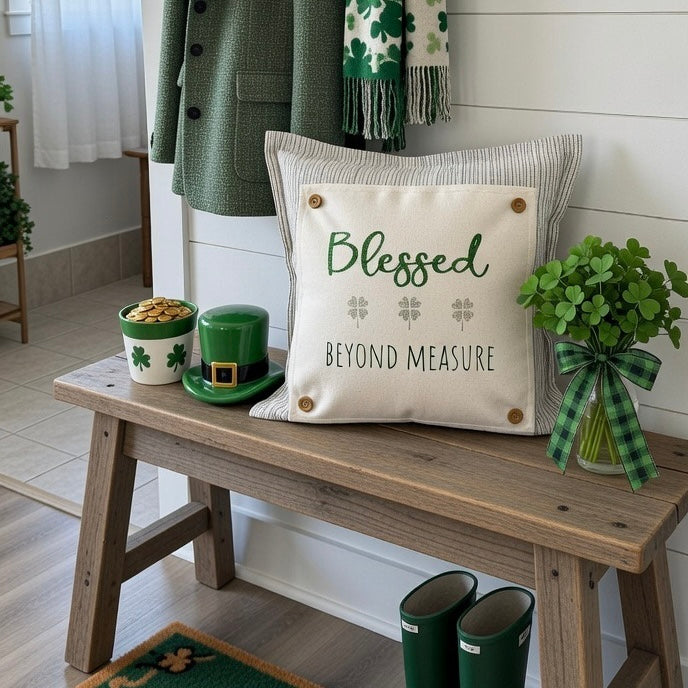 GLITTER PANEL ONLY: SQUARE Irish Kisses & Shamrock Wishes; Spring St. Saint Patricks Day, SQUARE BLESSED BEYOND MEASURE