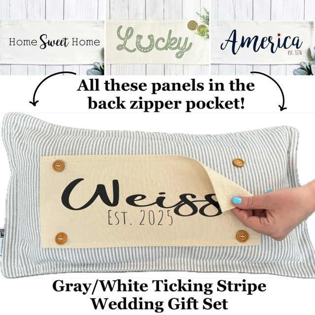 BOHO Custom Wedding Gift Bundle:  3 seasons + Boho pillow + custom last name panel & LEMON CITRUS / WHEAT / NATIVITY / CUSTOM PANEL/ BOHO PILLOW