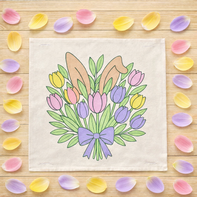 MISFIT PANEL ONLY: SQUARE Spring Happy Easter Bunny, pastels, flowers, tulips, BUNNY EARS