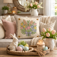 MISFIT PANEL ONLY: SQUARE Spring Happy Easter Bunny, pastels, flowers, tulips, BUNNY EARS