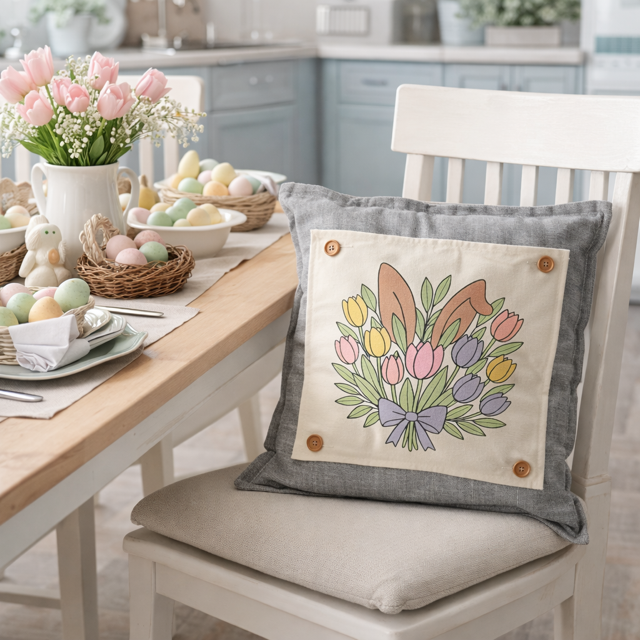 MISFIT PANEL ONLY: SQUARE Spring Happy Easter Bunny, pastels, flowers, tulips, BUNNY EARS