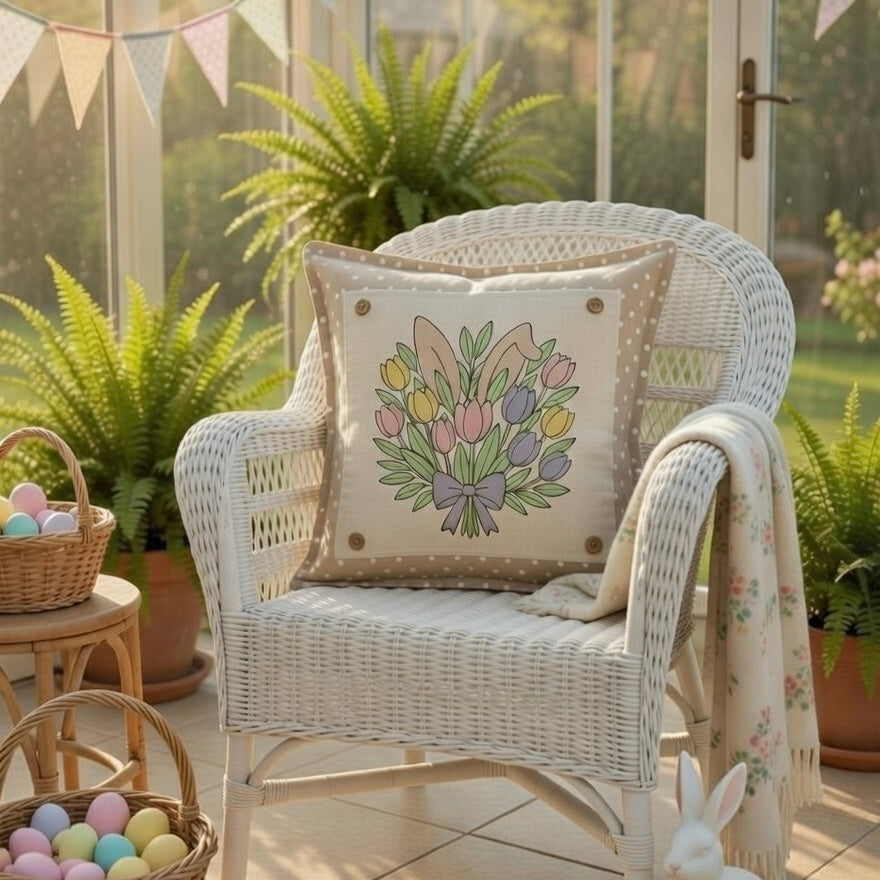 MISFIT PANEL ONLY: SQUARE Spring Happy Easter Bunny, pastels, flowers, tulips, BUNNY EARS
