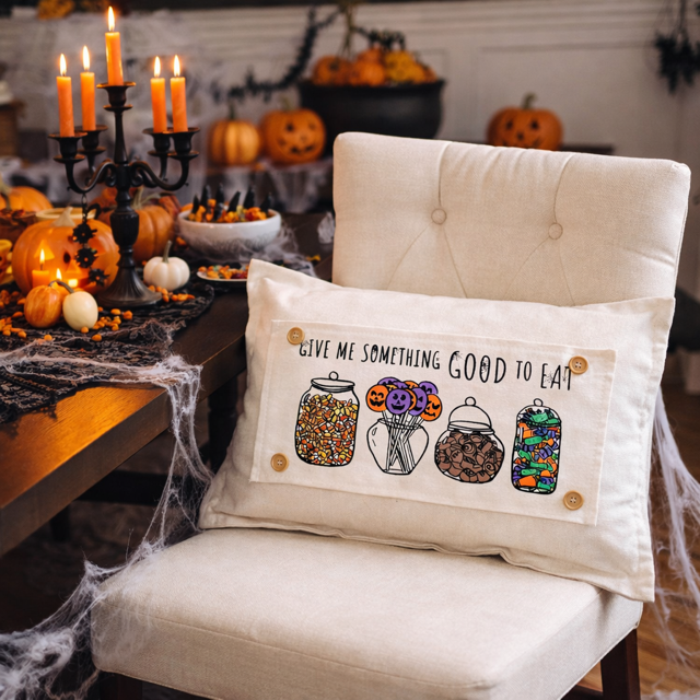 PANEL ONLY: RECTANGLE Halloween Tick or Treat Candy Jars October Pumpkins Kids Fall Autumn; GIVE ME SOMETHING GOOD TO EAT