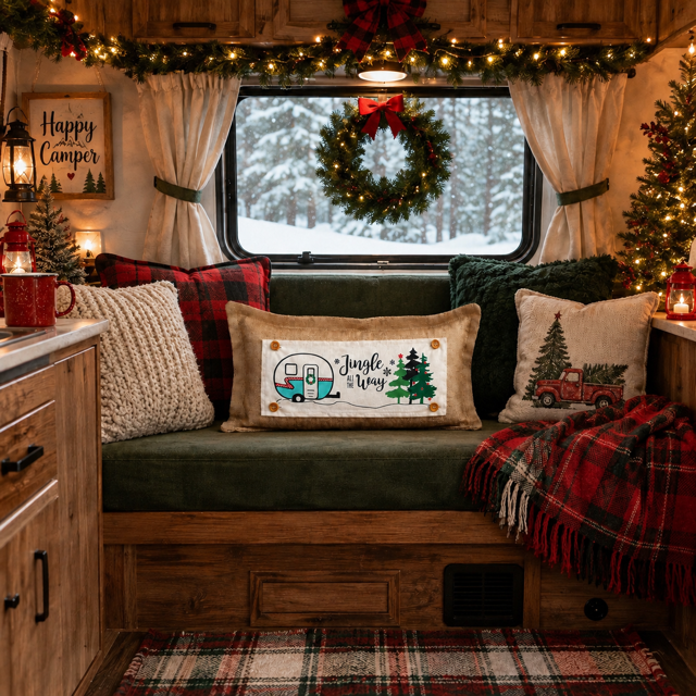 PANEL ONLY:  RECTANGLE Holiday Panel: Vintage, Winter, Jingle All The Way, Caravans, Wreath, Home Sweet Home, Home For The Holidays; CHRISTMAS CAMPER