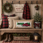 PANEL ONLY:  RECTANGLE Holiday Panel: Winter, Trees,  Father's Day Dad  Vintage; Christmas Red Buffalo PLAID TREE TRUCK