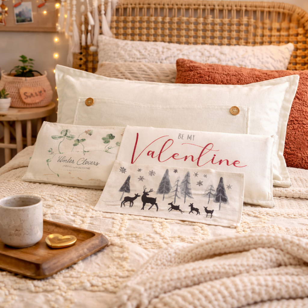 NEW!WINTER 26 Bundle:  3 seasons +BOHO pillow: WHITE CLOVER, BE MY VALENTINE, DEER